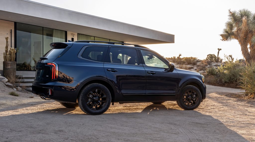 A dark blue 2025 Kia Telluride is shown from the side.