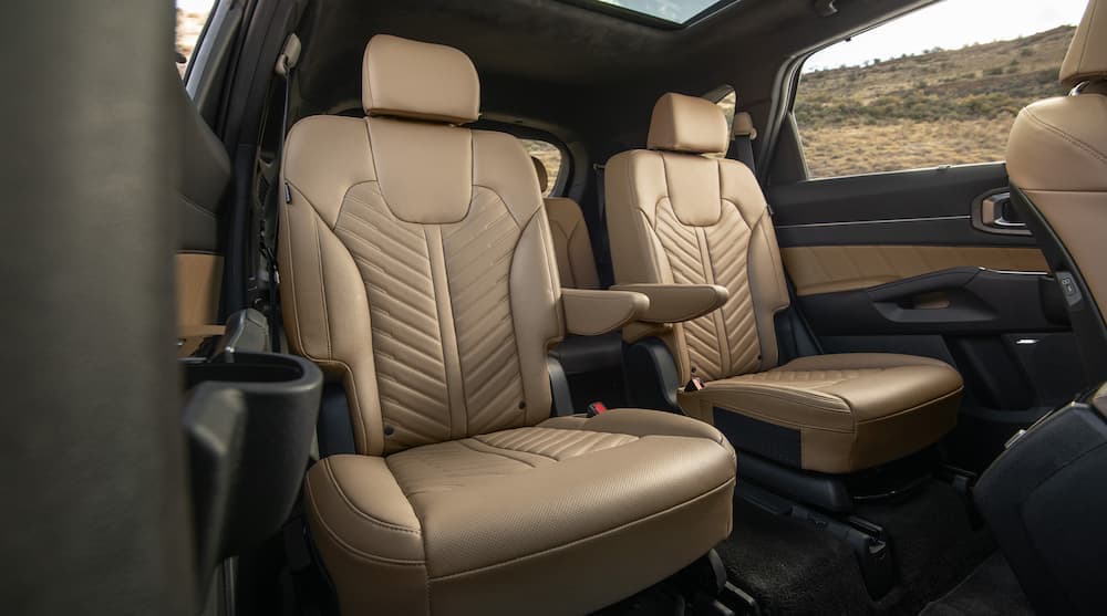 Tan rear seating in a 2025 Kia Sorento.