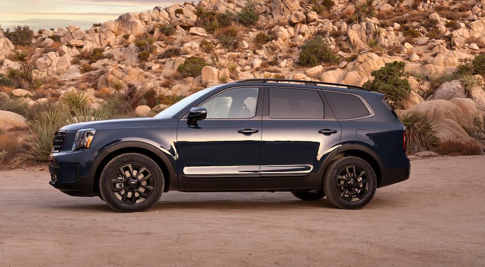 A blue 2025 Kia Telluride parked off-road